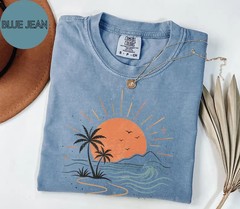 Coastal Sunset Comfort Tee Beach Ocean Vacation Relaxed Fit Soft Feel
