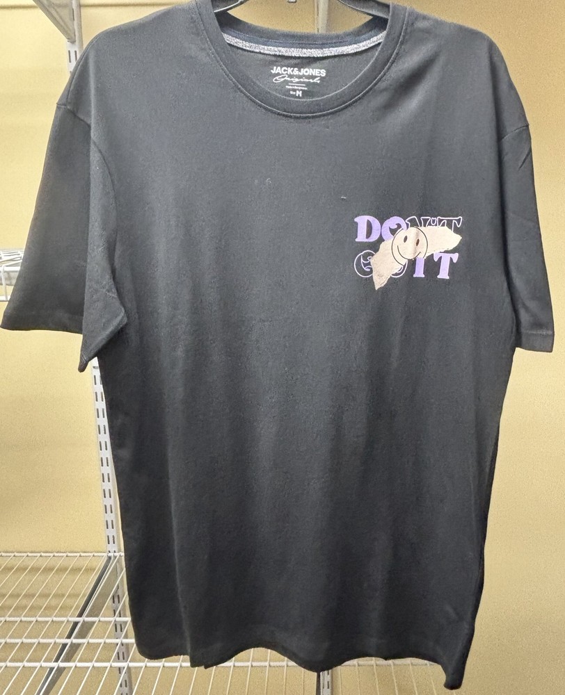 Jack & Jones Don’t Quit Short Sleeve Black Crew Neck T-Shirt Mens Medium New