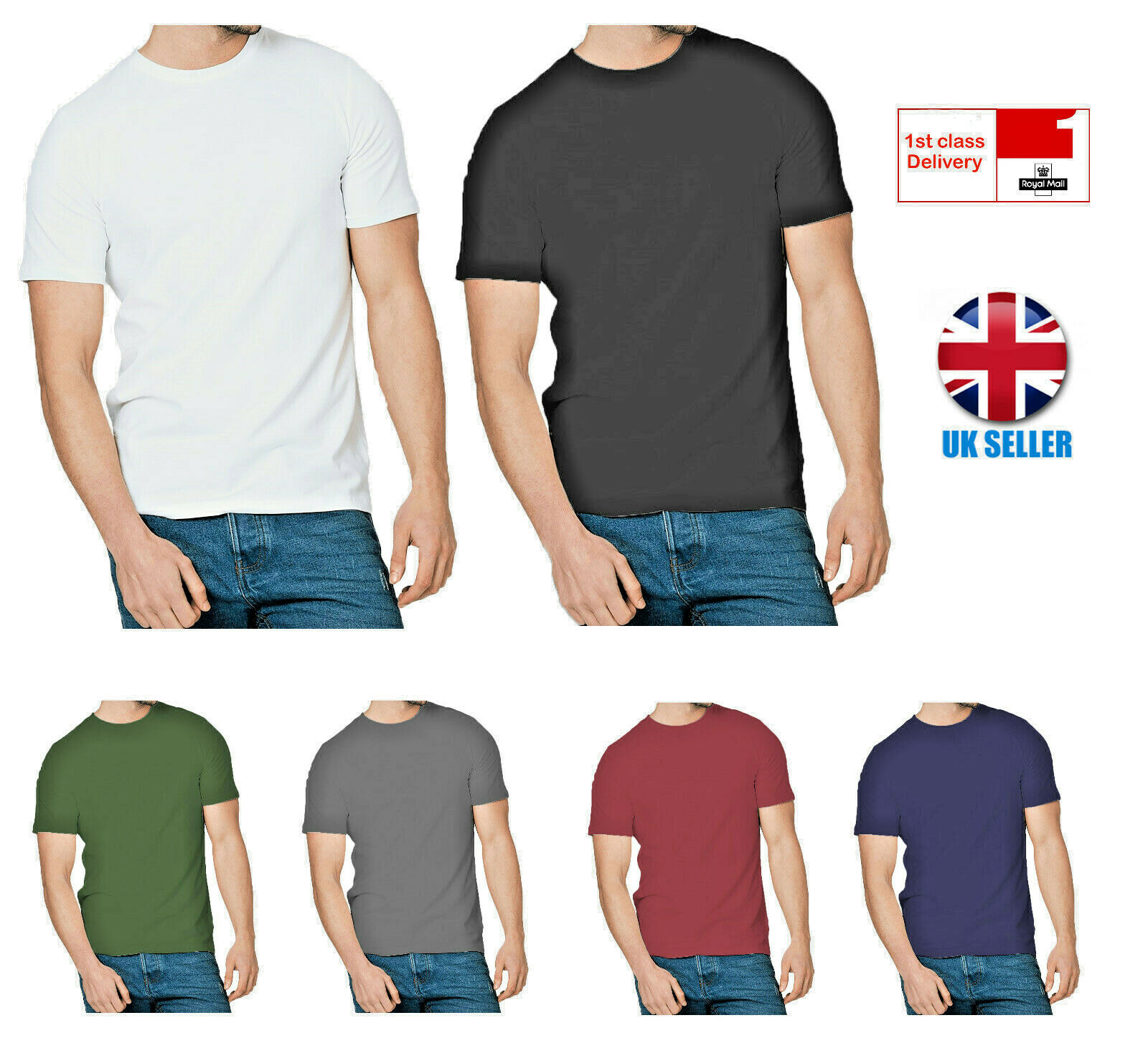 1 , 3 & 5 Pack Mens T-Shirt Cotton Plain Tee Shirts T Shirt Round Neck Lot New gallery