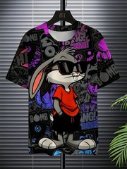 Men’s 3D Rabbit Print T-Shirt | Soft Stretch Polyester Fabric | Casual Summer