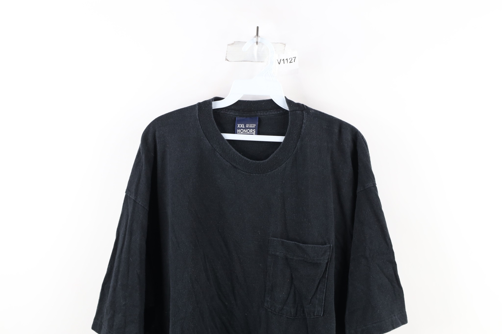 Vintage 90s Streetwear Mens 2XL Faded Blank Pocket T-Shirt Black Cotton USA gallery