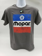 Gray T-Shirt w/ Large Red White & Blue 1972 Mopar Emblem / Logo On Front