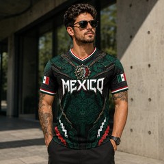 2026 New Mexico Eagle Warrior V-Neck Sports Jersey, Aztec Calendar Graphic Short