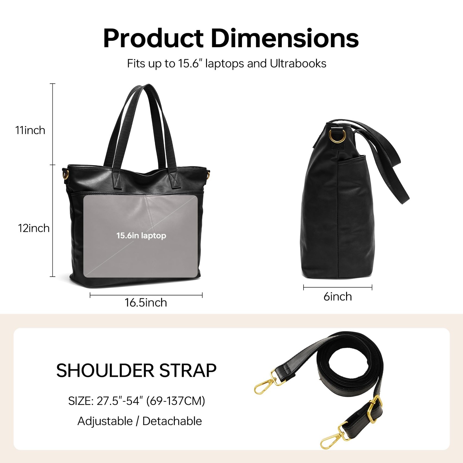 Leather Tote Bag for Women Zipper Shoulder Bag Purses Satchel Handbags with L... gallery