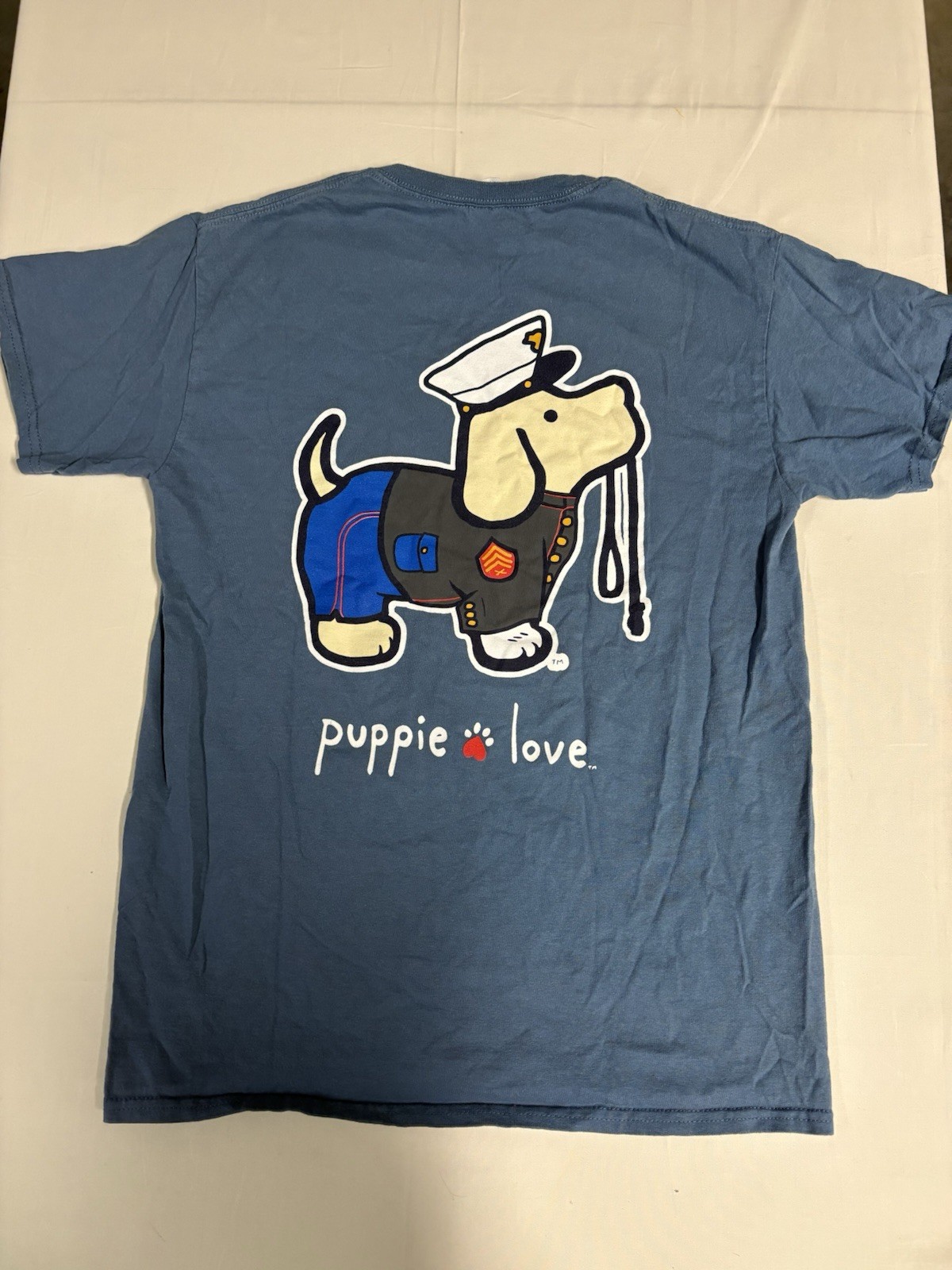 Puppie Love Dress Blue Marine Corps Dog Graphic T-Shirt Unisex Medium Blue