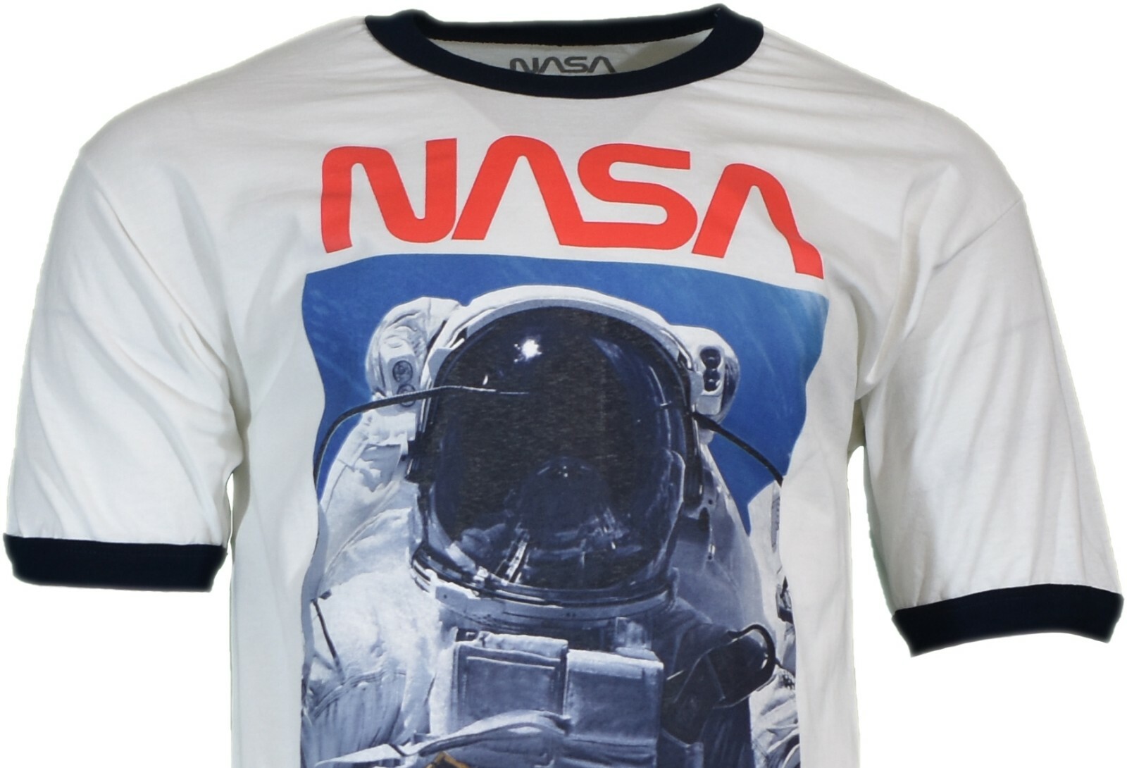MENS GRAPHIC SHIRT NASA Astronaut Print Crew Neck Tee White Shirt Blue Collar gallery