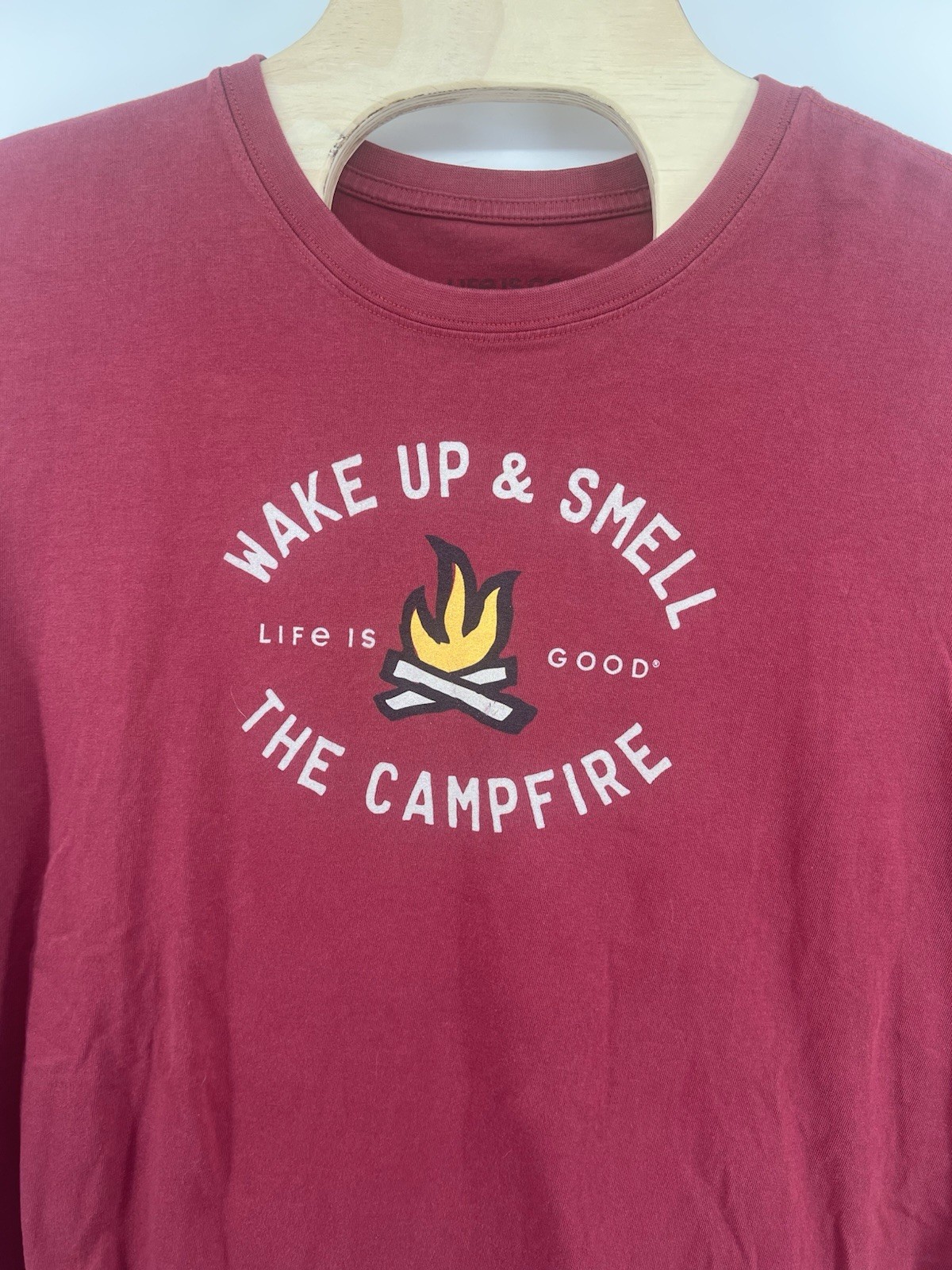 Life Is Good Mens XL Long Sleeved Crusher Shirt Smell The Campfire Deep Red gallery