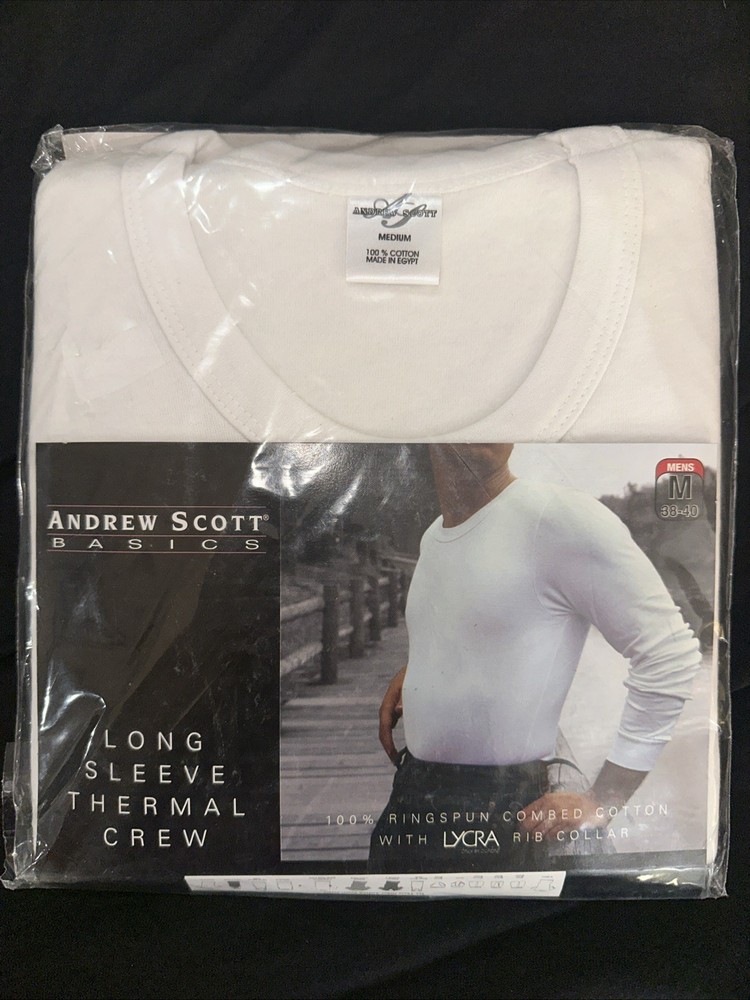 NEW VINTAGE 2001 ANDREW SCOTT LONG SLEEVE THERMAL TOP WHITE MEDIUM 100 % COTTON