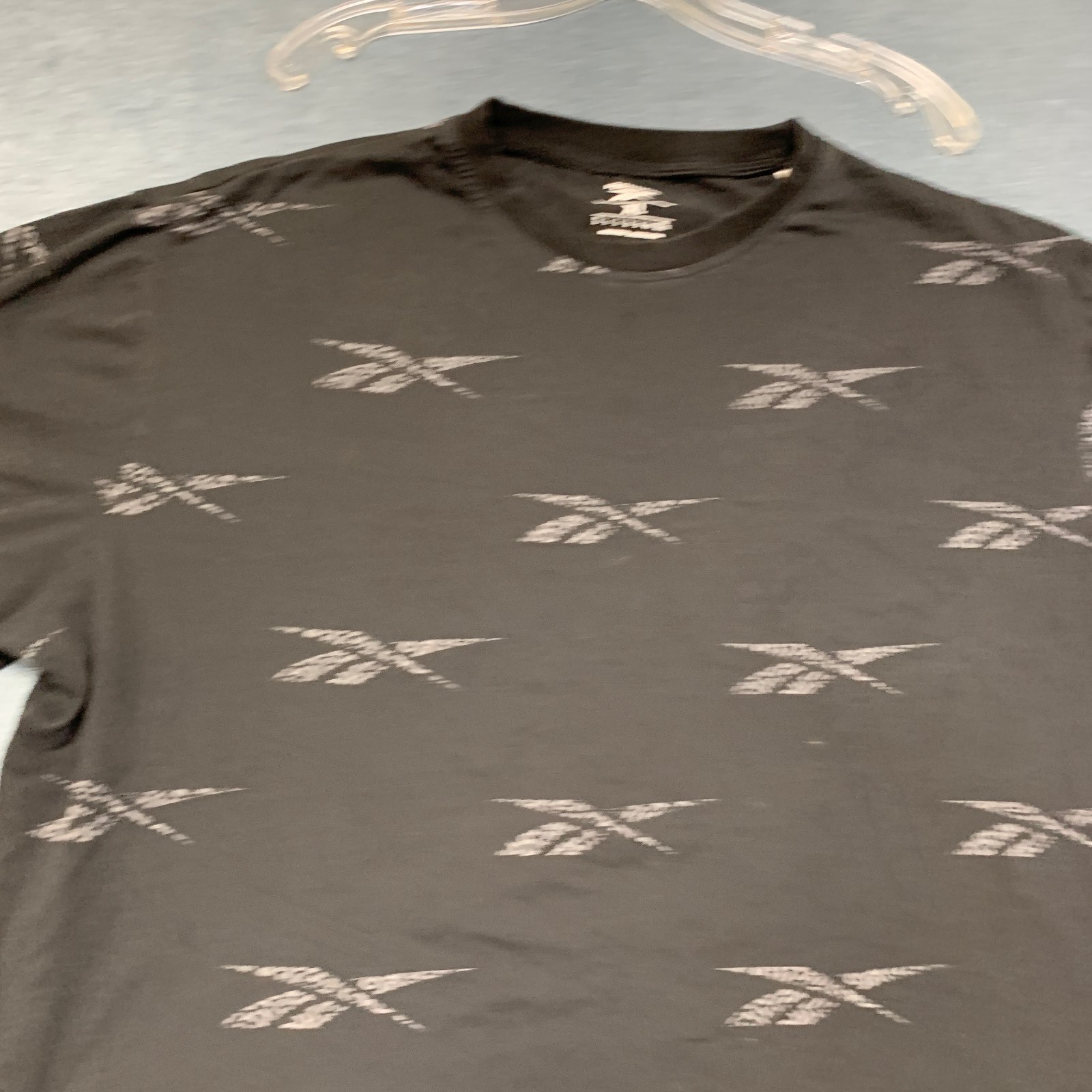 Reebok T Shirt Mens XL Black Allover Logo Graphic Casual Crew Neck Short Sleeve gallery