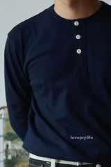 BOB DONG Fall Winter Basic Shirt Cotton Men’s Long Sleeve Henley Shirt Slim Top