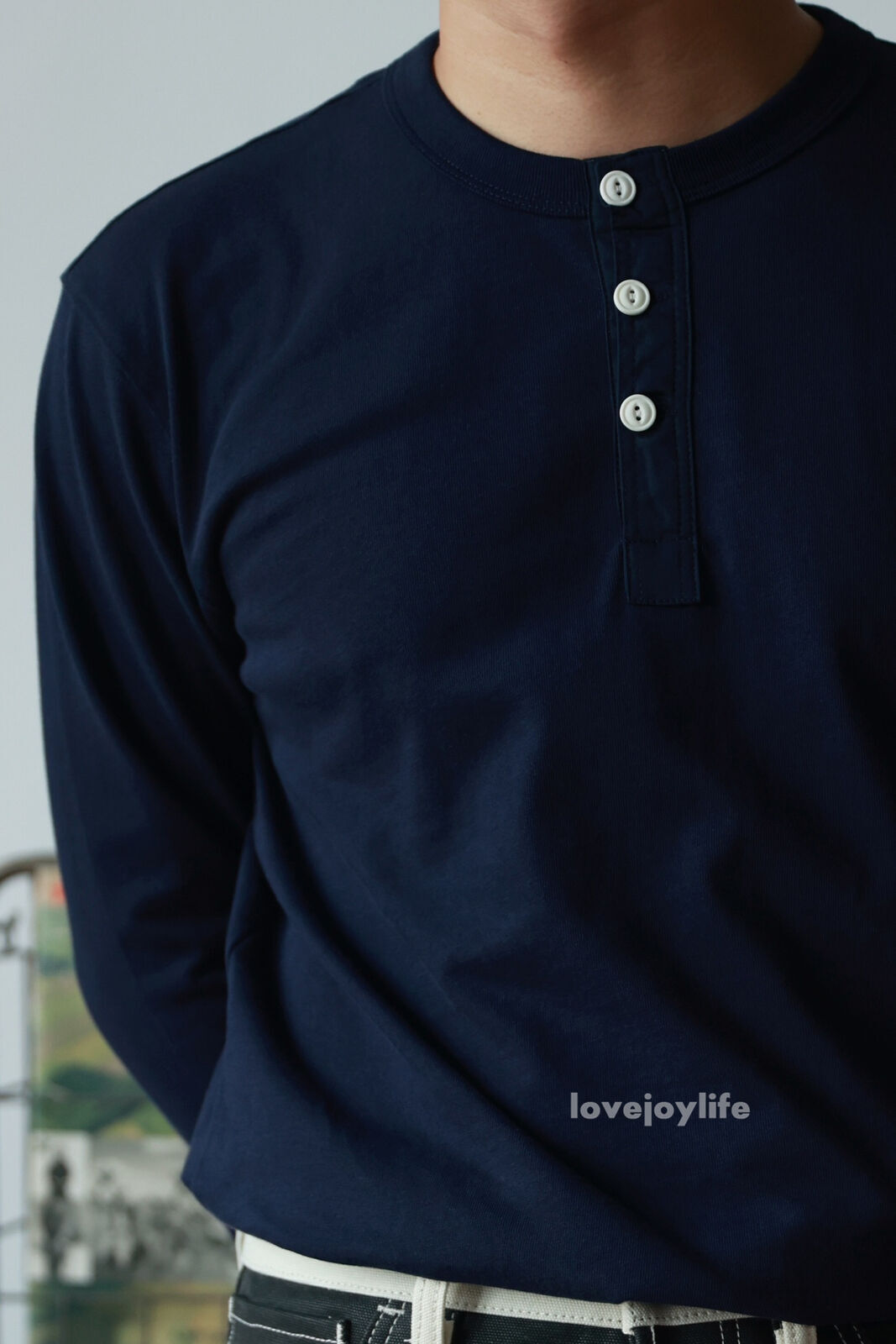 BOB DONG Fall Winter Basic Shirt Cotton Men's Long Sleeve Henley Shirt Slim Top gallery