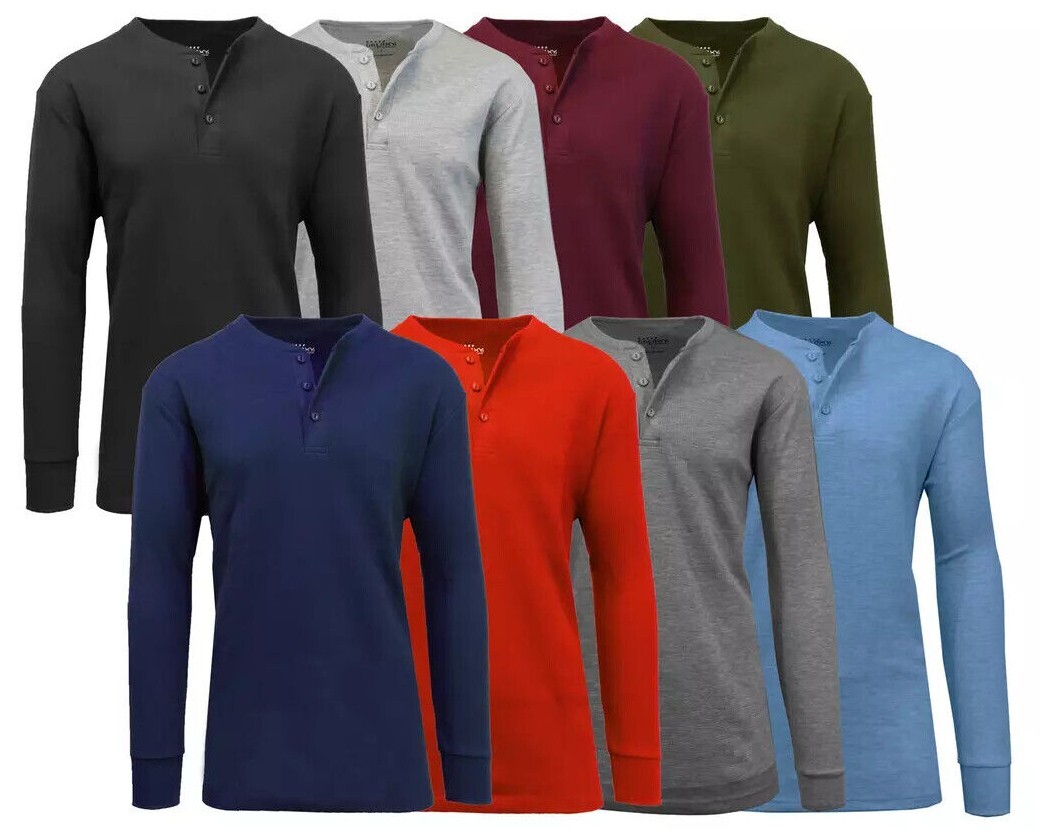 Men’s 3-Button Thermal Waffle-Knit Henley Shirts ( Sizes, S-5XL ) NEW Free Shipp