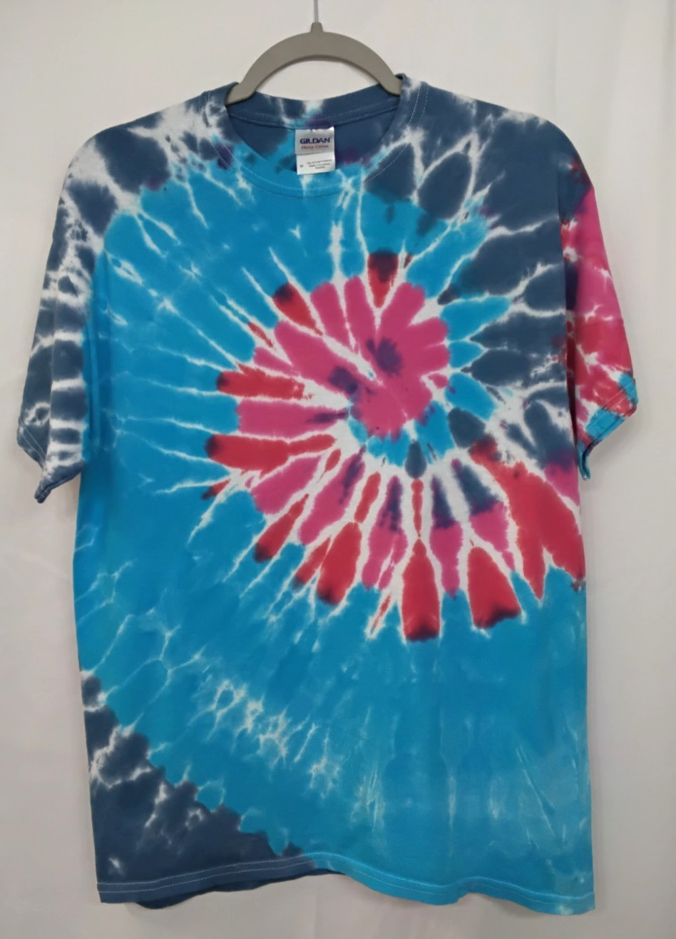 New Tie Dye Men's T-Shirt Red Blue Adult Medium Multicolor Summer Spiral gallery
