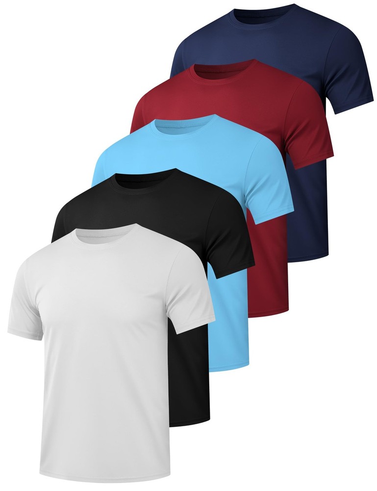 Men’s DryFit Workout Shirts 5Pack Active Athletic Tees for Gym & Running