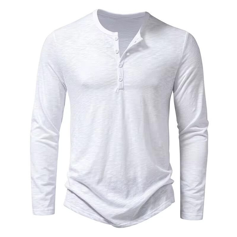 Men's Shirt Cotton Henley Neck T-Shirts Long Sleeve Casual Button Plain 25% OFF gallery