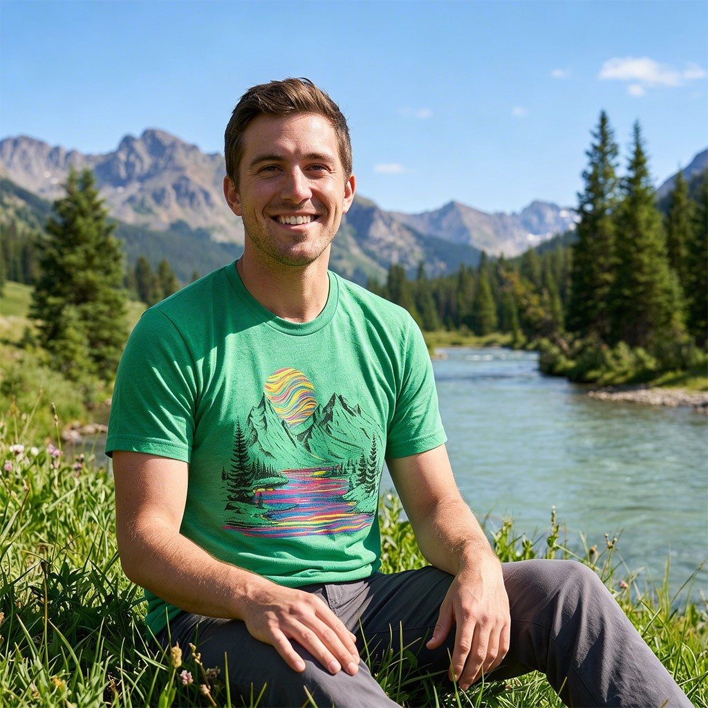 Mens Funny T Shirts Rainbow River Cool Nature Graphic Tee for Men gallery