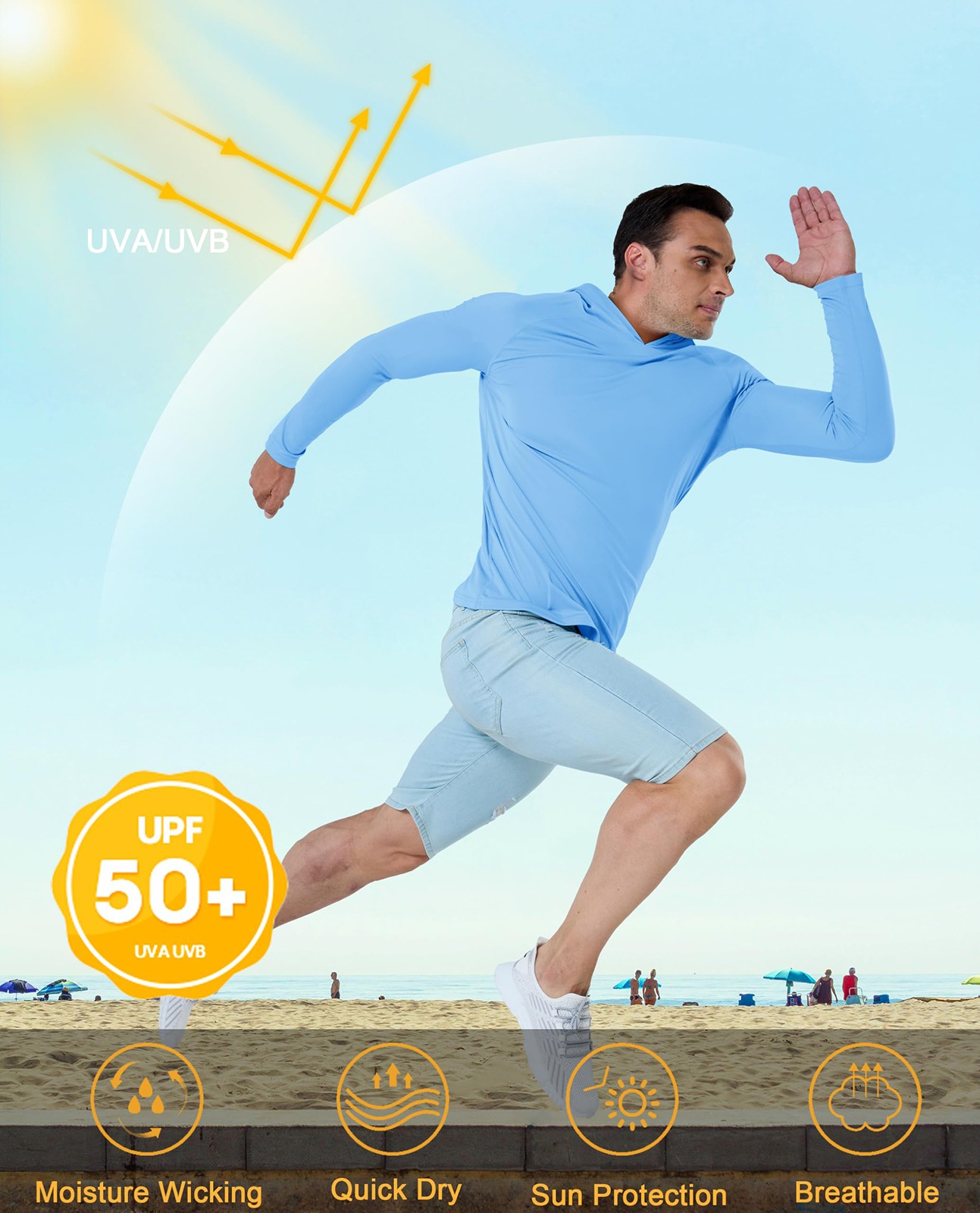 UPF50+ Skin Sun Protection T-Shirts Men's Long Sleeve Performance Casual Hoodie gallery