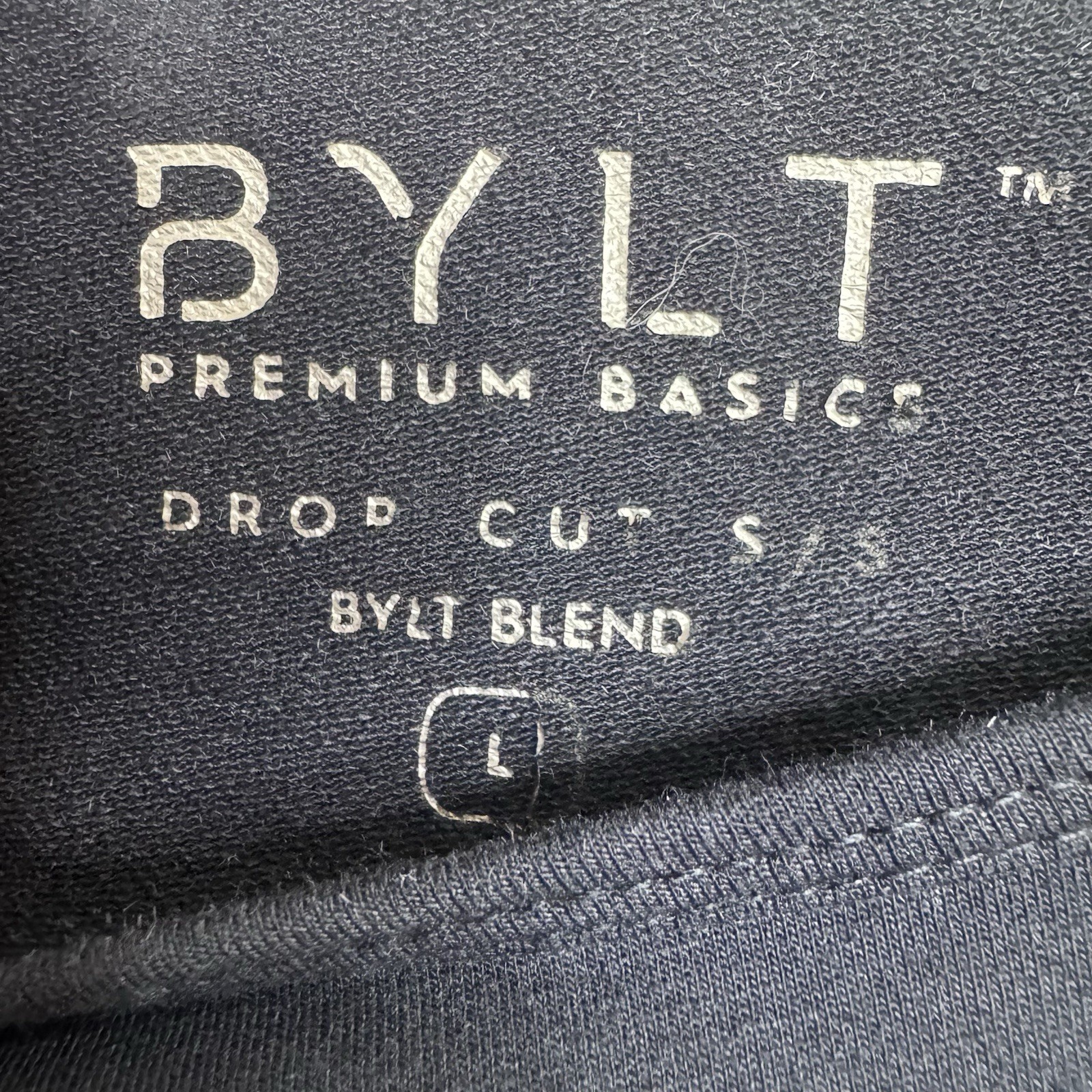 BYLT Drop Cut Shirt Mens Large Navy Short Sleeve Crew Neck Premium Basics gallery