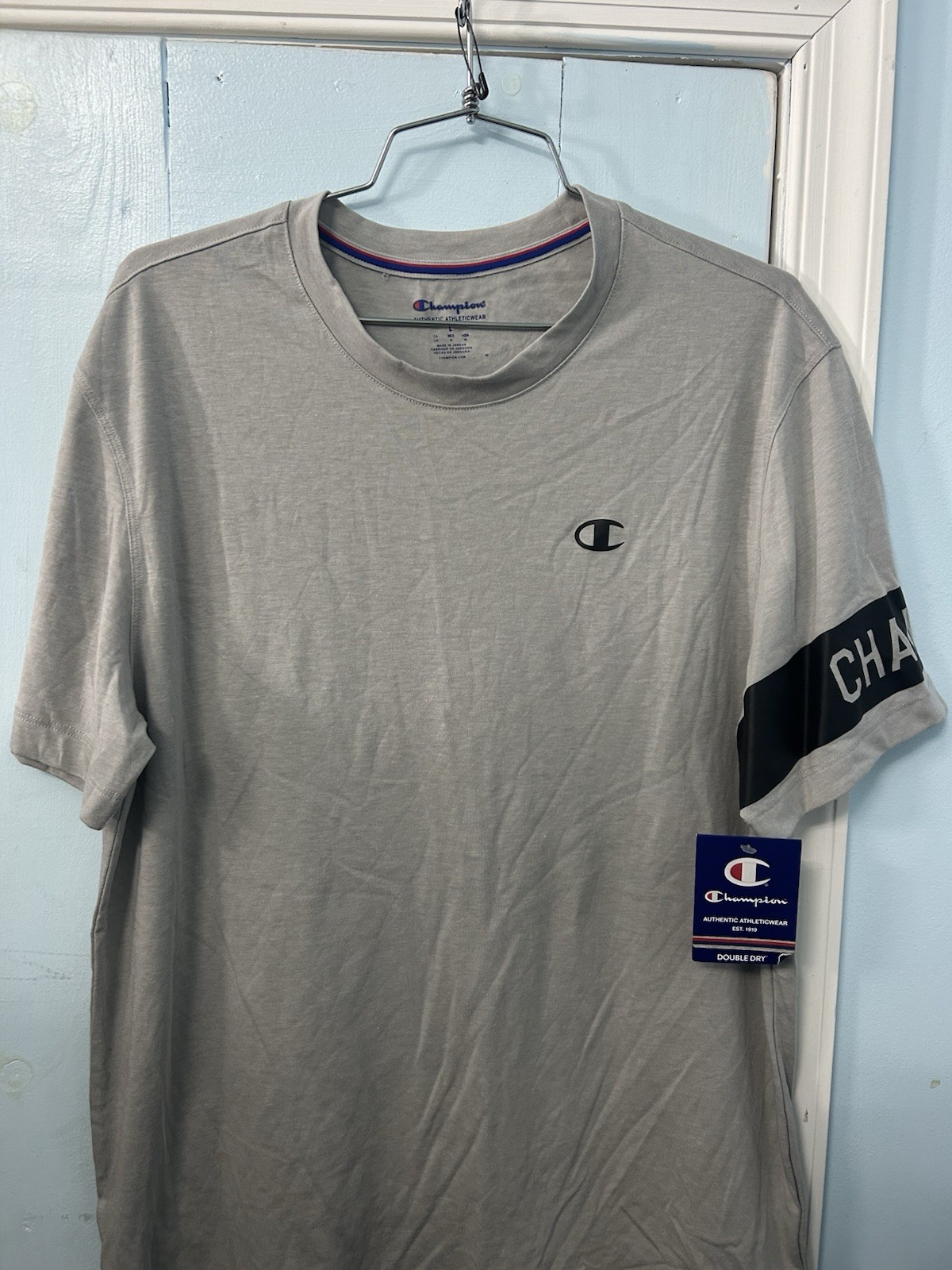 NWT MEN’S double dry GRAY CHAMPION ATHLETIC WEAR T-SHIRT TOP LOGO large
