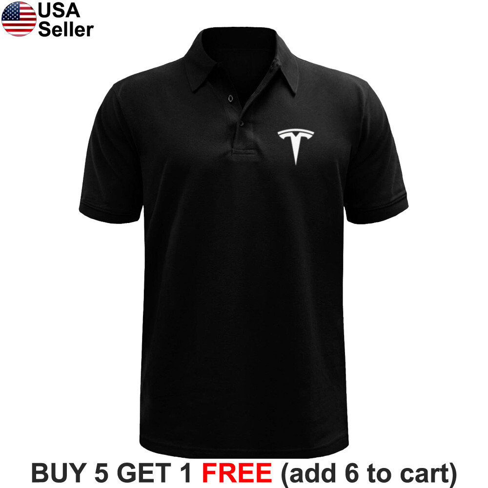 Tesla Polo Shirt Motors Logo Emblem Elon Musk Car Racing Golf
