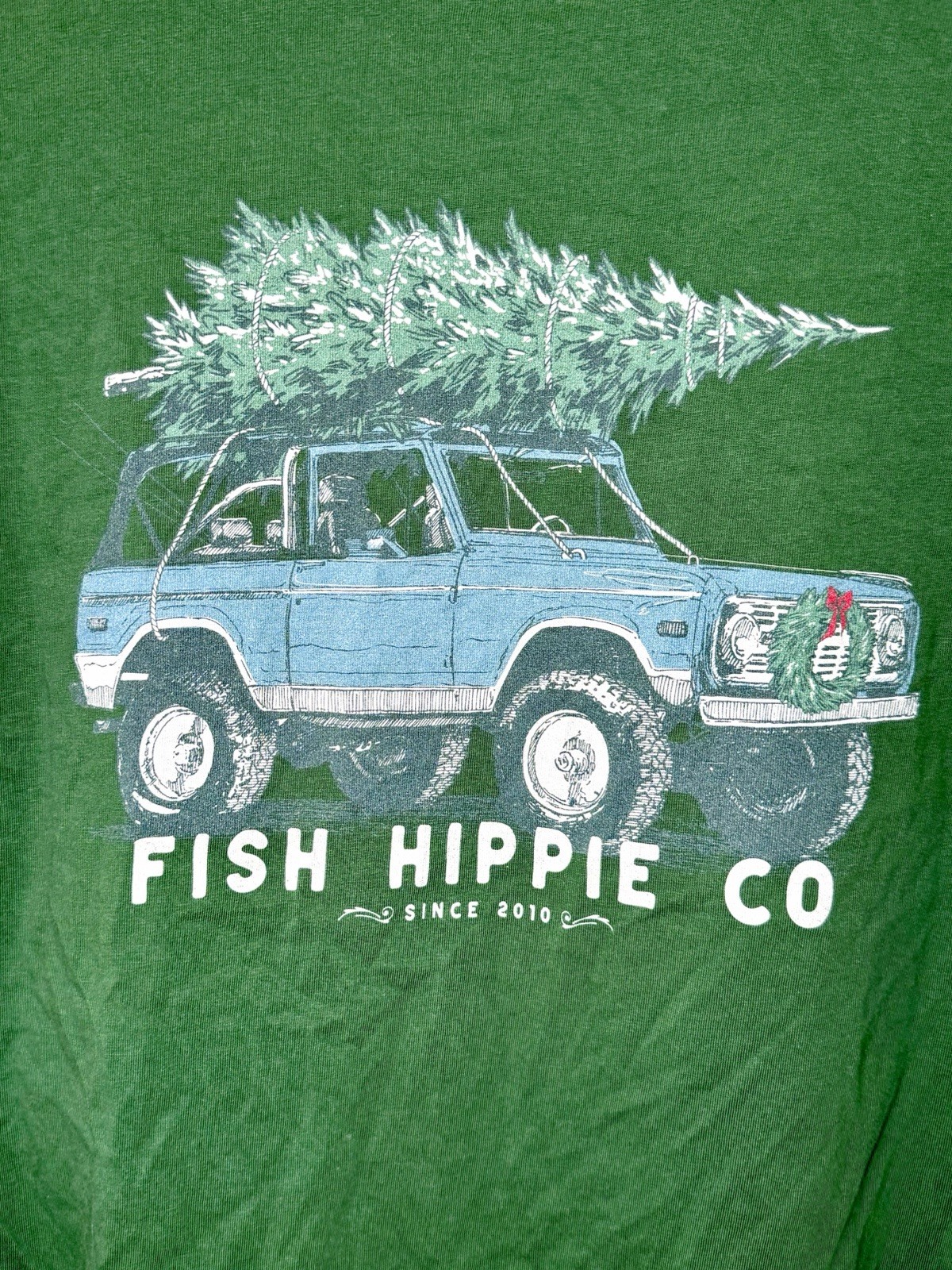 Fish Hippie Men M Green Holiday Haul Classic Ford Bronco Christmas Tree LS Tee gallery