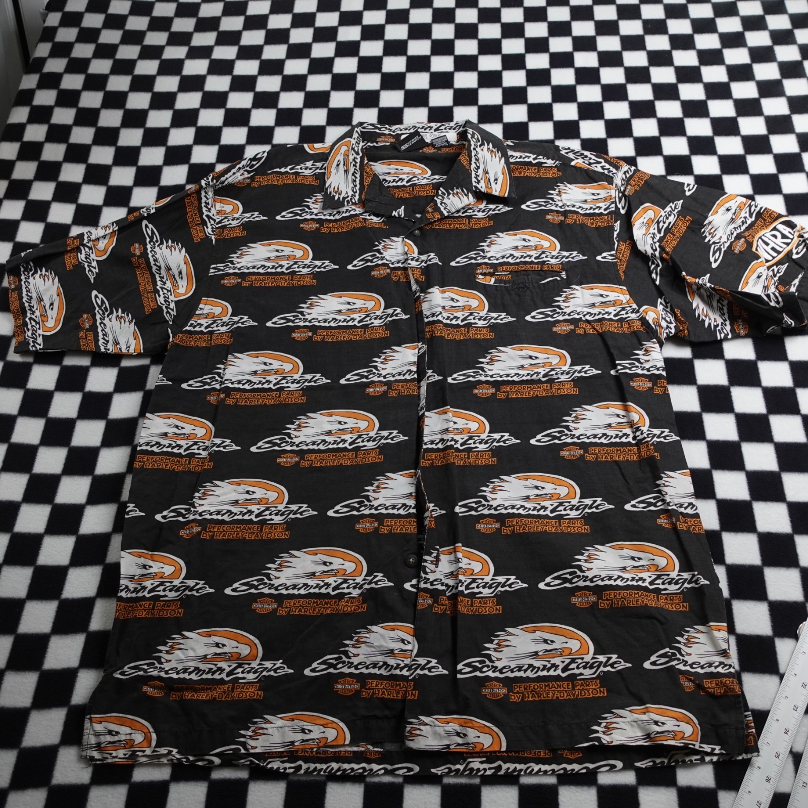 Vintage Harley Davison biker Hawaiian style all over print button up Shirt XXL gallery