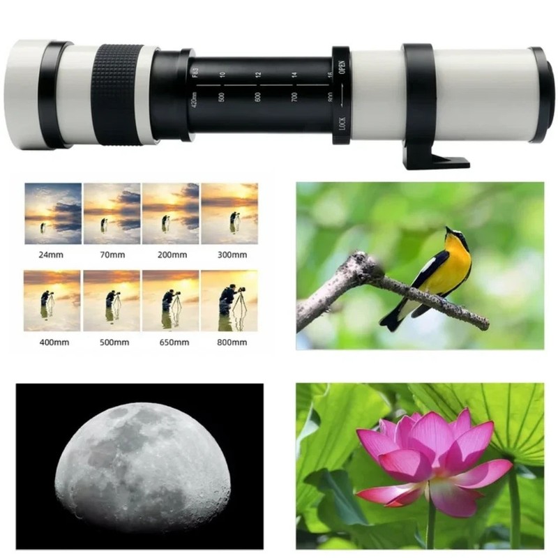 Lightdow Super Telephoto Manual Zoom Lens 420-800mm F8.3-16 With T2 Ring Adapter