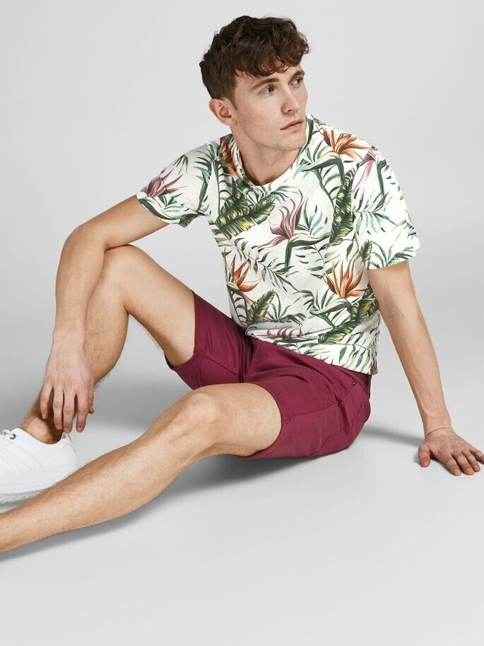 Jack & Jones Men's Coastal Tropical-Print T-Shirt in Cloud Dancer-2XL gallery