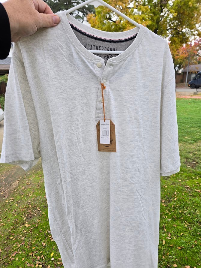 Weatherproof Vintage Men White Short Sleeved Oatmeal Jersey Henley Shirt Sz XXL