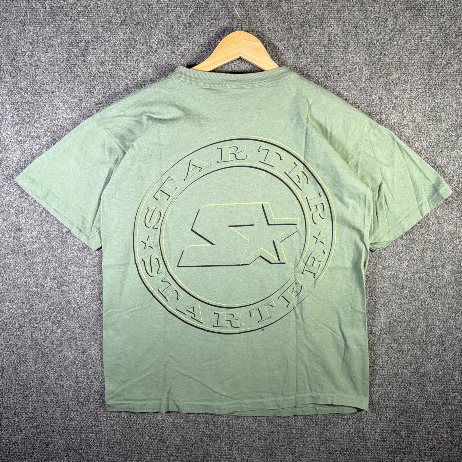 Vintage Starter Shirt Medium Green 90s USA Sage Big Print Sports Rare Star Logo gallery