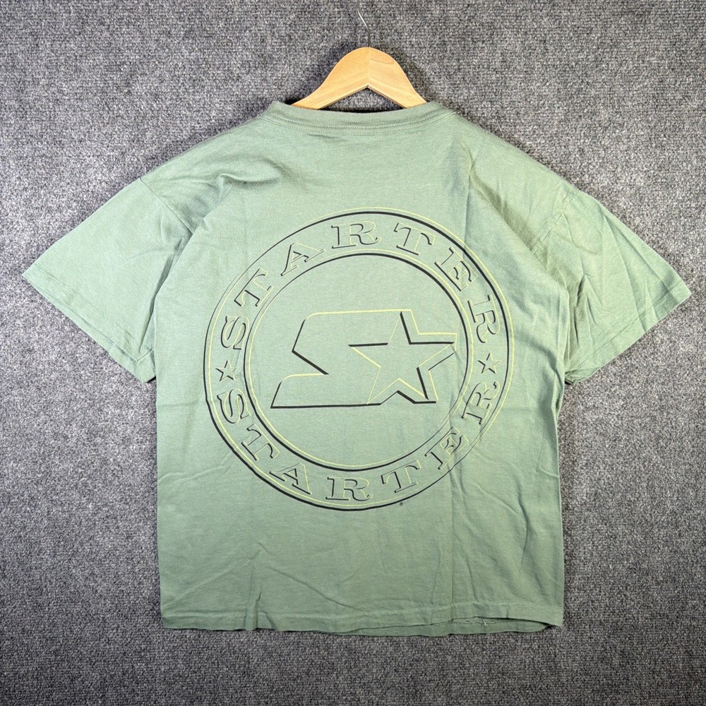 Vintage Starter Shirt Medium Green 90s USA Sage Big Print Sports Rare Star Logo