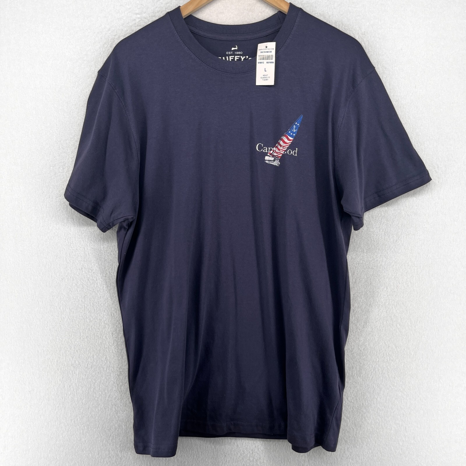 CUFFY Shirt Adult L Cape Cod Yacht Ensign Sailboat Nantucket Cotton Blue NEW gallery