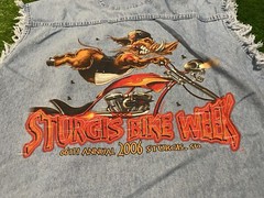 Thunder Threads Sturgis Bike Week 2006 Denim Button Cut Off Graphic Shirt – XL