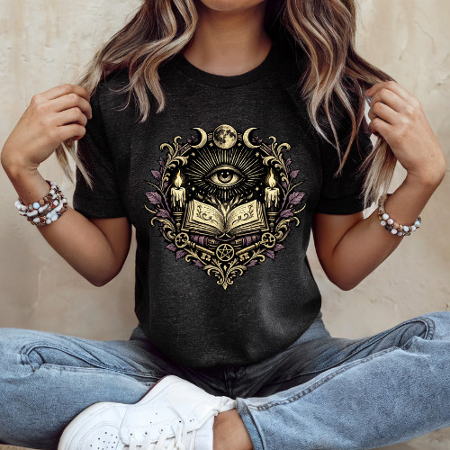 Occult Eye Grimoire T-Shirt Gothic Mystic Moon Book Witchy Graphic Te gallery