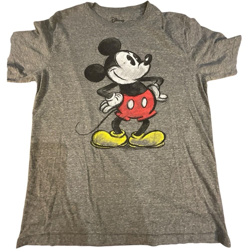 Vintage Style Disney Mickey Mouse Grey Graphic Tee L 42/44 Soft Cotton Blend