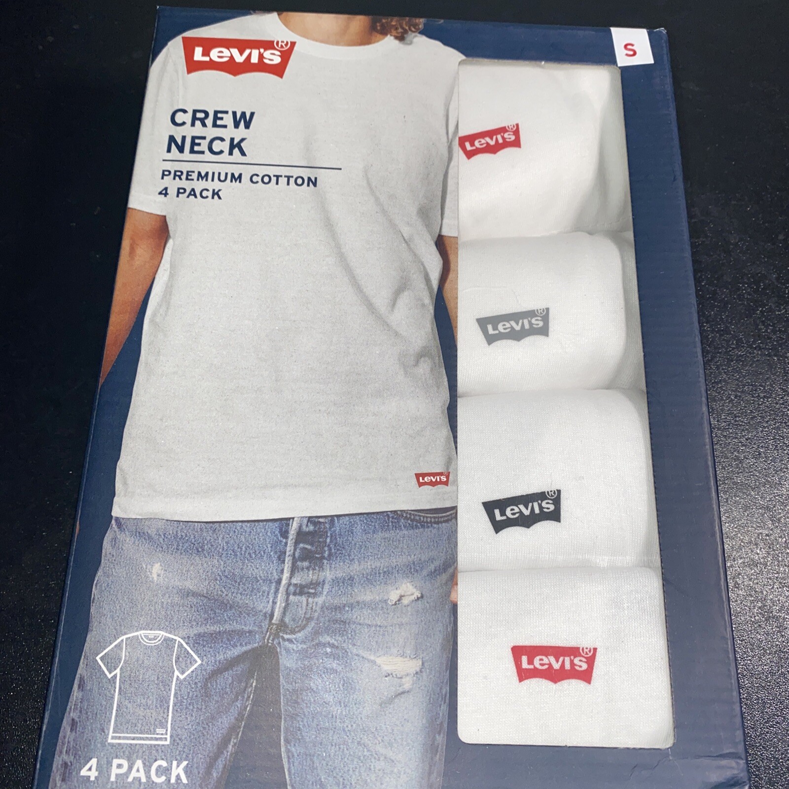 NEW LEVI'S 4 PACK MENS CREW NECK PREMIUM COTTON WHITE SMALL MADE IN INDIA 34-36 gallery