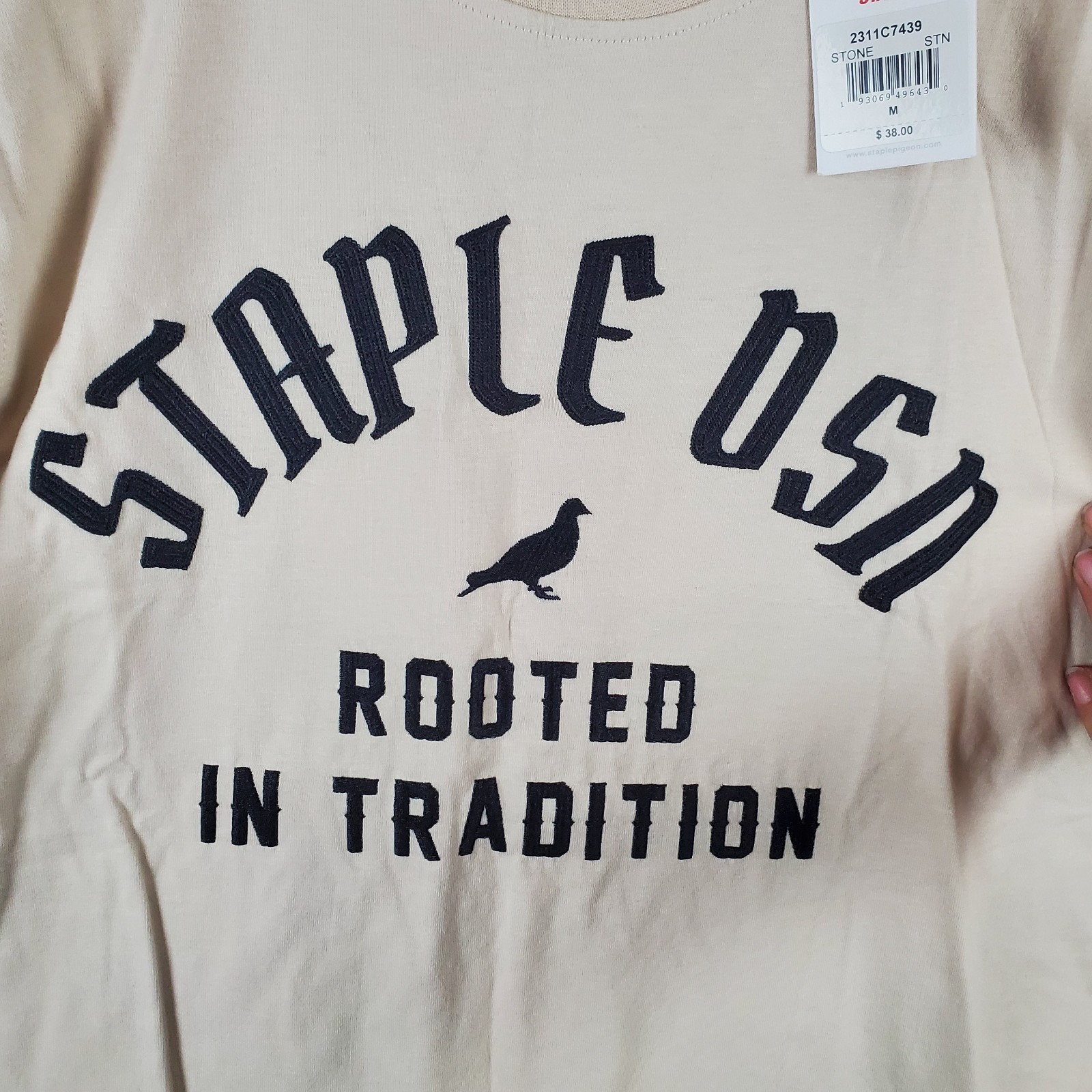 Staple T Shirt Mens Medium Beige Cotton Embroidered Rooted In Tradition Casual gallery