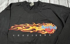 Guangzhou Hard Rock Cafe Large Flame Graphic Black Long Sleeve Shirt Men SEE PIC