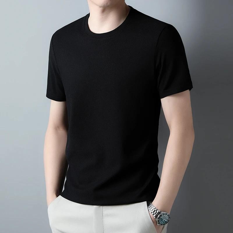 Summer High-End New Mulberry Silk Round Neck T-shirt Men's Thin Pure Color Silk gallery