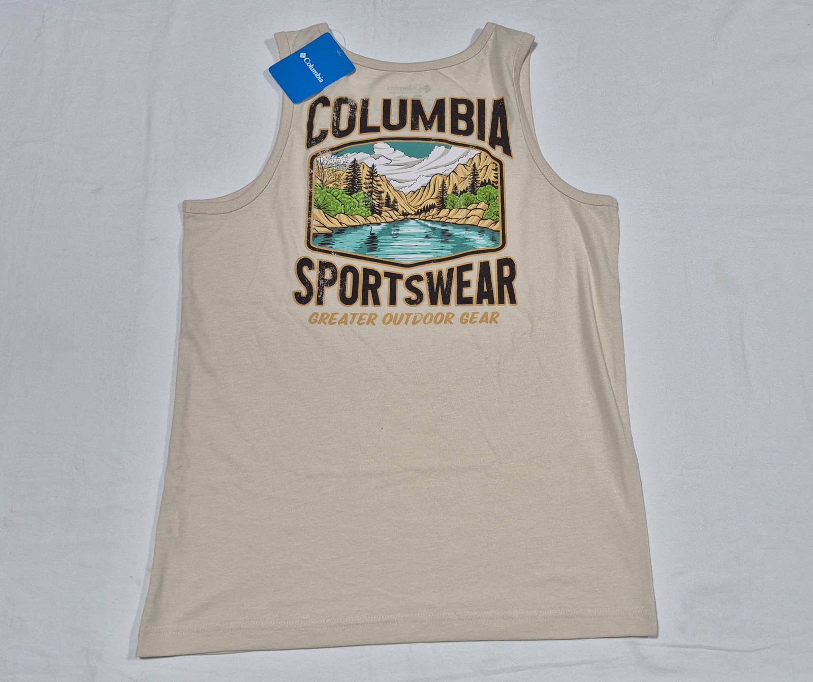 Columbia Men's Outdoor Graphic BaigeTank Top Black Sleeveless Sports SZ Medium gallery