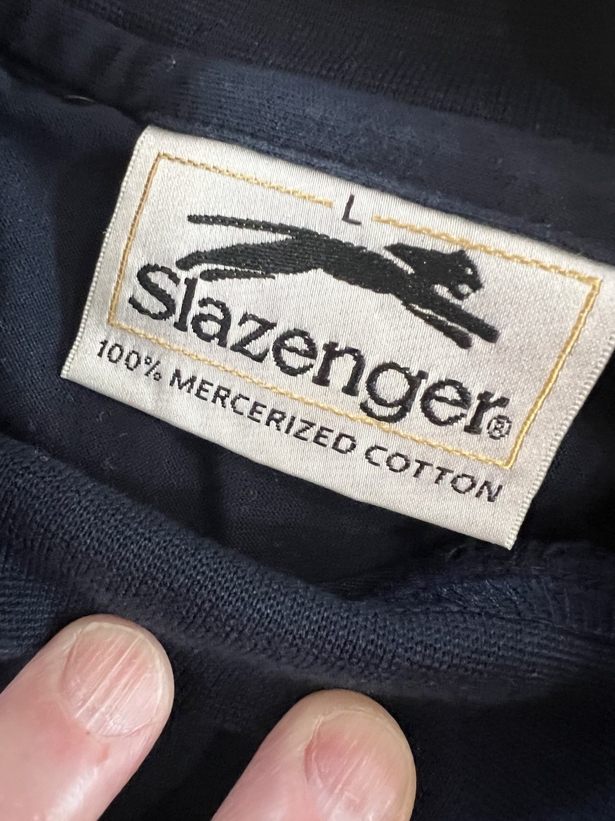 VTG Men’s Slazenger Mock Neck T- Shirt Navy Mecerized Cotton Spandex L NEW Golf gallery