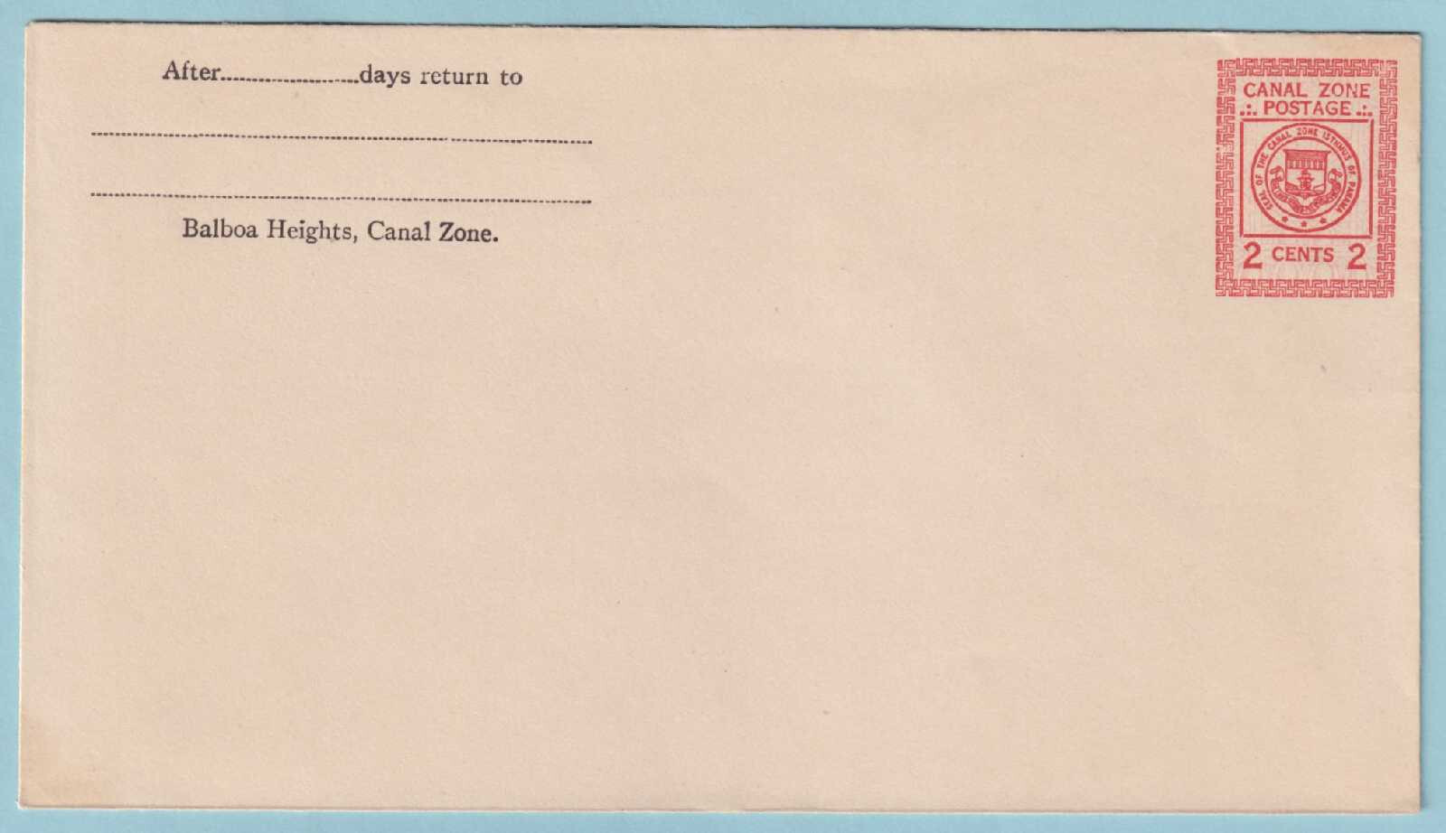 CANAL ZONE U9 POSTAL STATIONARY – 1924 UNUSED ENTIRE WITH RETURN ADDRESS ADDED