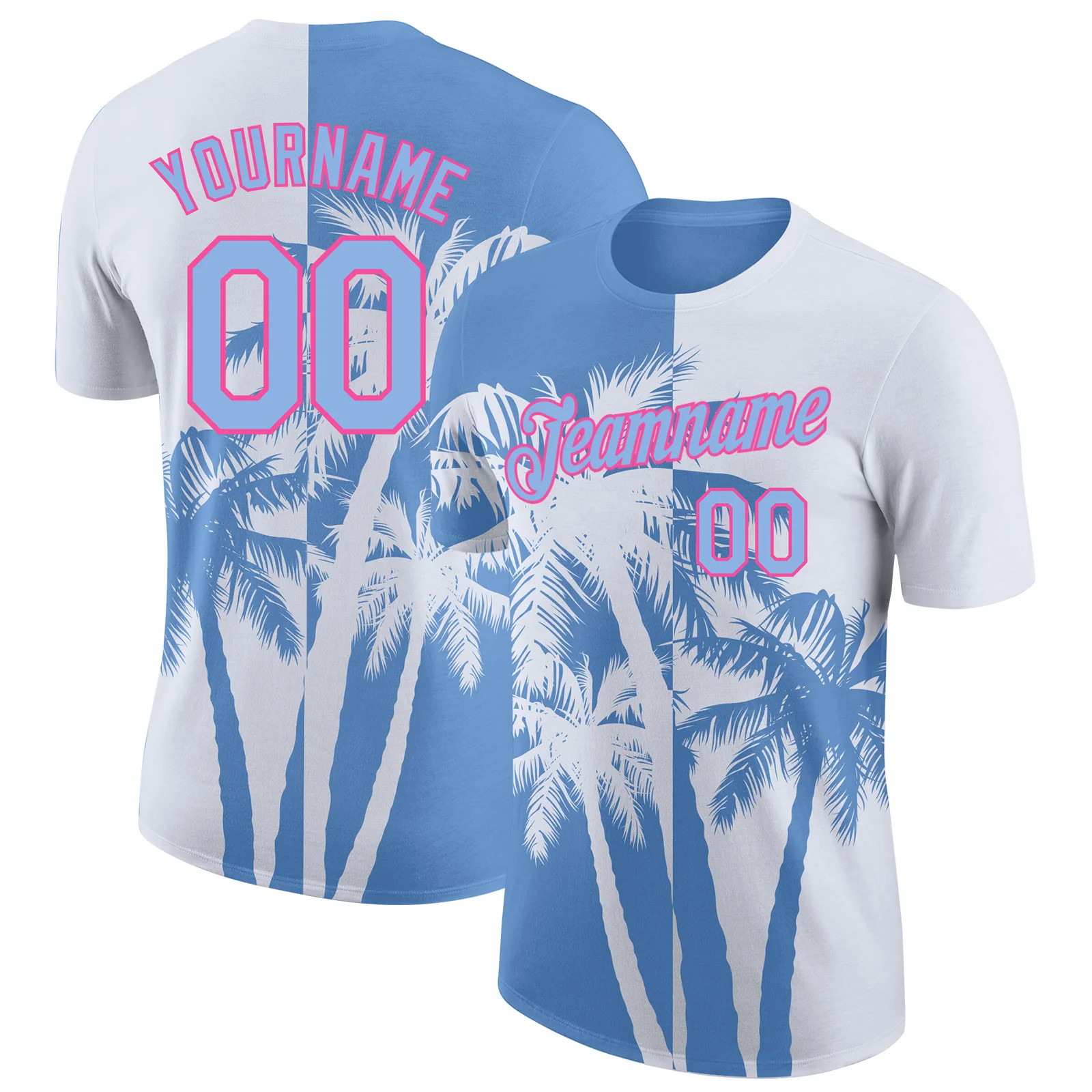 Custom White Light Blue Pink Hawaii Palm Tree T-Shirt Tropical Summer Gift