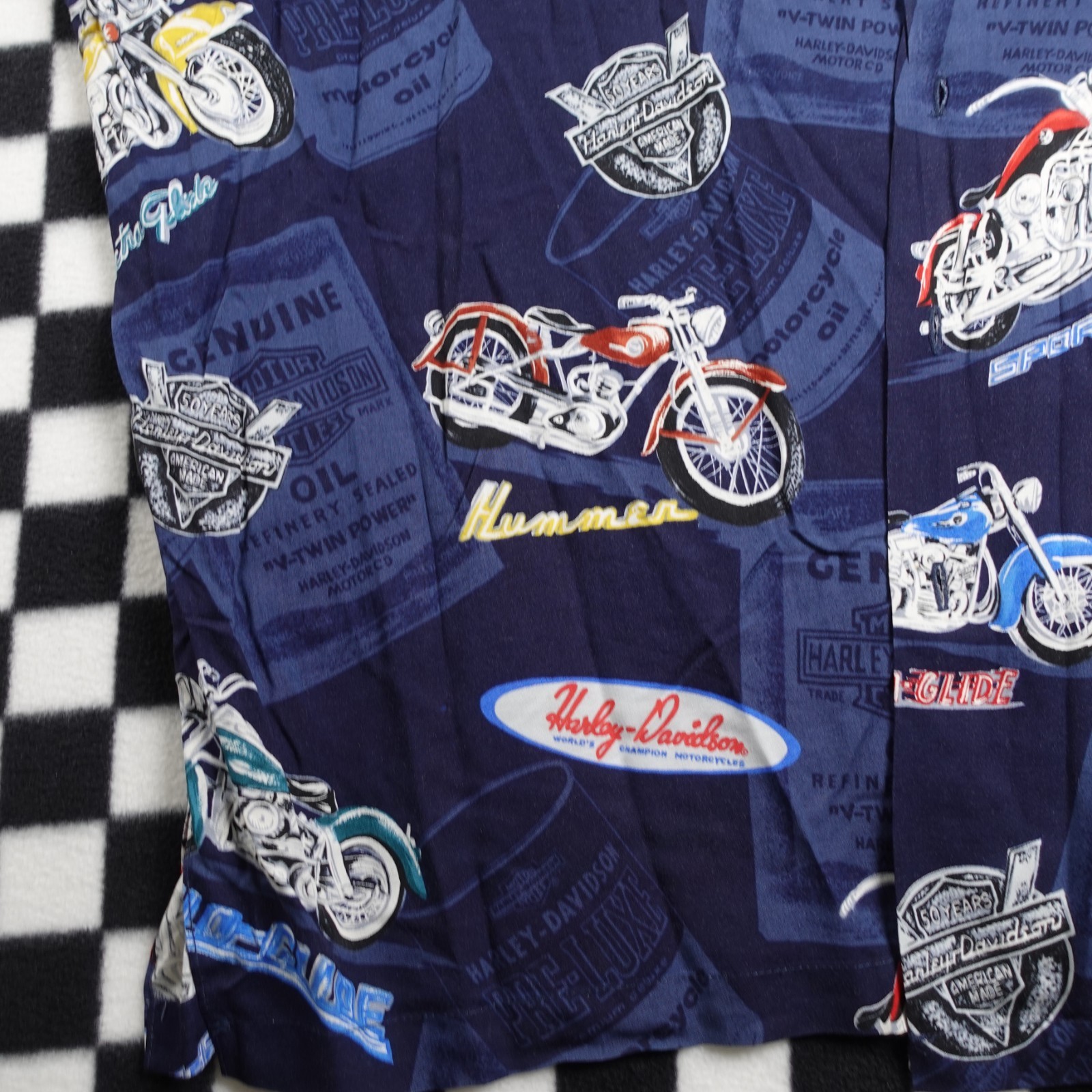 Vintage Harley Davison biker Hawaiian style all over print button up Shirt 2XL gallery
