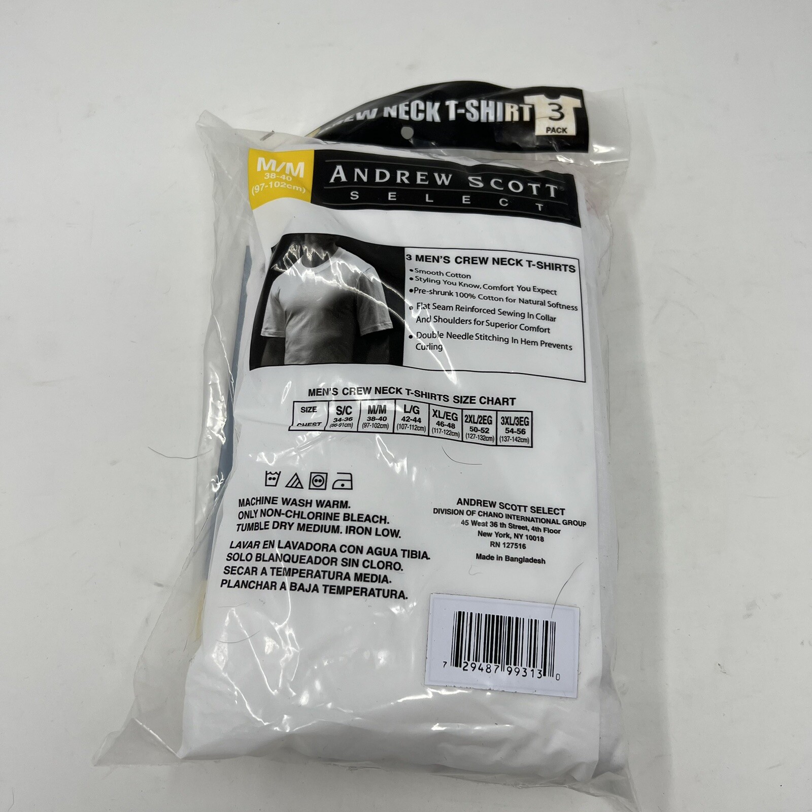NWT Andrew Scott Size Medium 3 Pack Mens Crew Neck White T-shirts 100% Cotton gallery