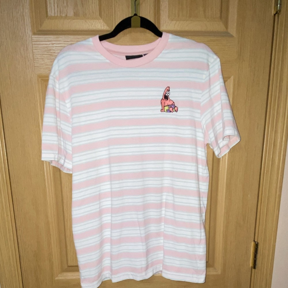 Nickelodeon Patrick Star Pink/White Striped Embroidered T-Shirt Men’s S