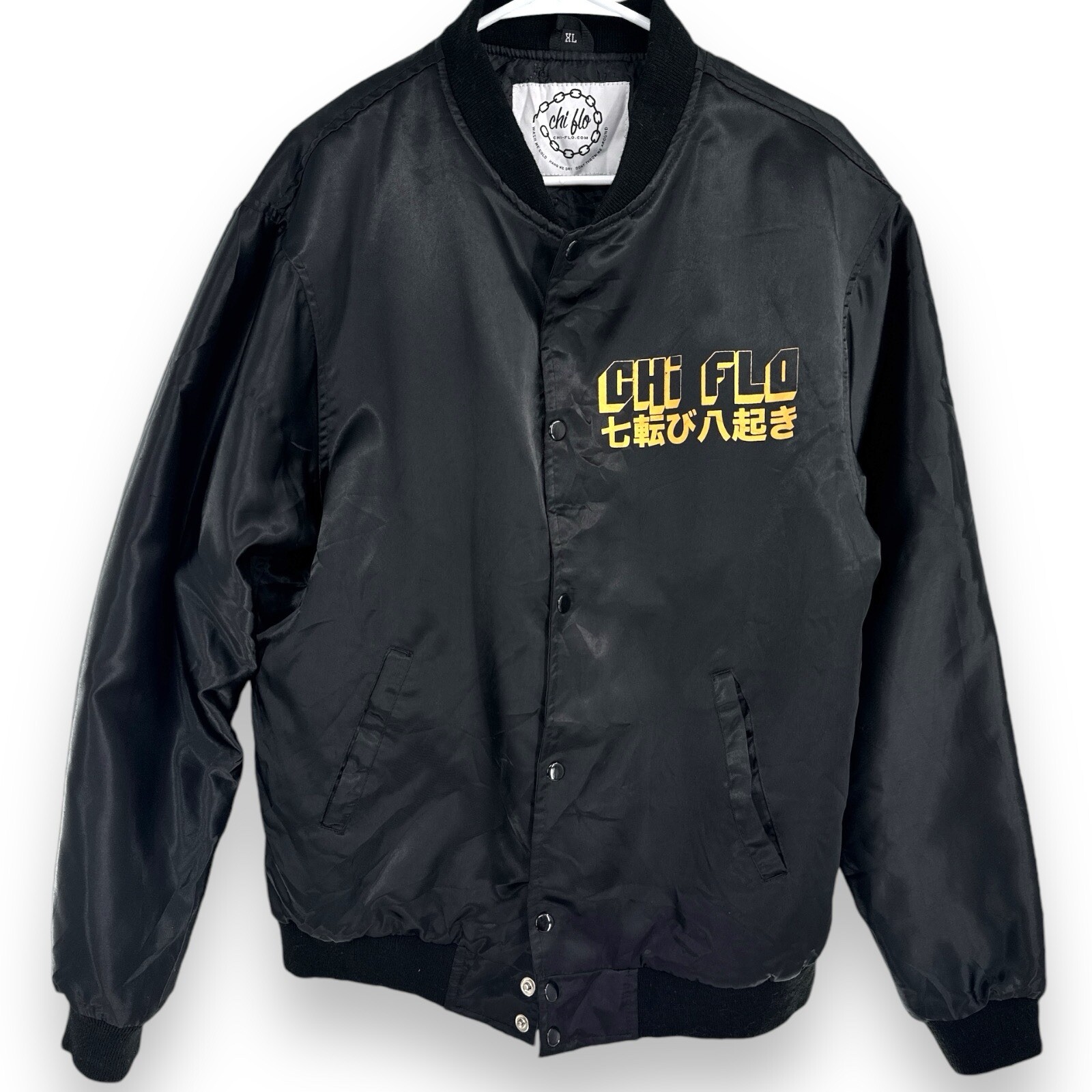 CHI FLO Army Rattlesnake Black Satin Bomber Jacket Adult Size XL Chicago Street gallery