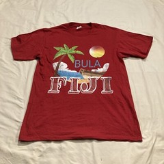 Fiji MEDIUM Red T-Shirt “Bula” Good Life Palm Beach Sea Tropical Graphic Print