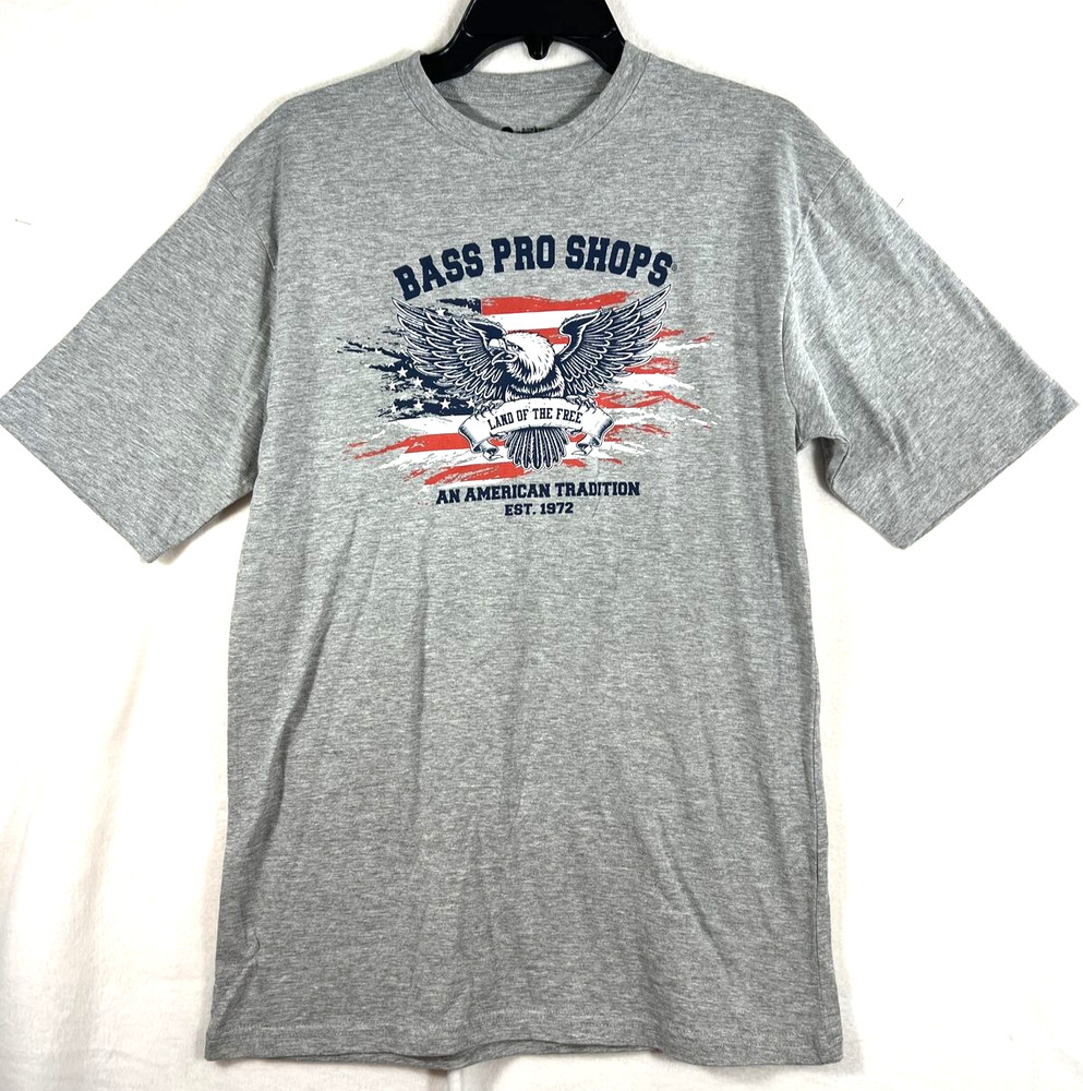 Bass Pro Shops American Flag Eagle Gray T’shirt Land of Free Men’s Small NEW