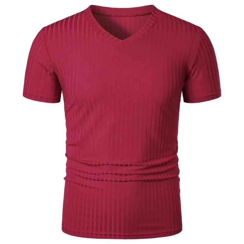 Summer Men Muscle V-Neck T-Shirt Ribbed Stretch Workout Gym Streetwear Tee Gift gallery